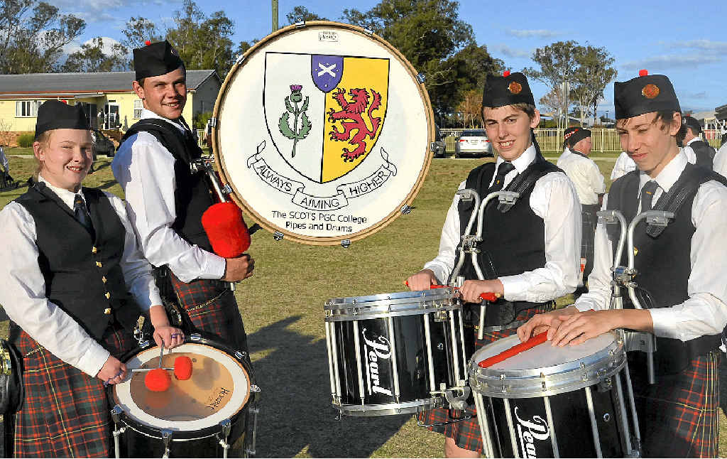 MUSICAL TALENT: Kate Worth, Darcy Meek, Fraser Peterson and Lachlan Stace drum at Scots PGC College.